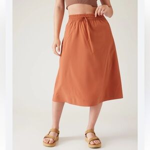 Athleta Arrival Midi Women's Terracotta Skirt Travel 4 Wash Easy